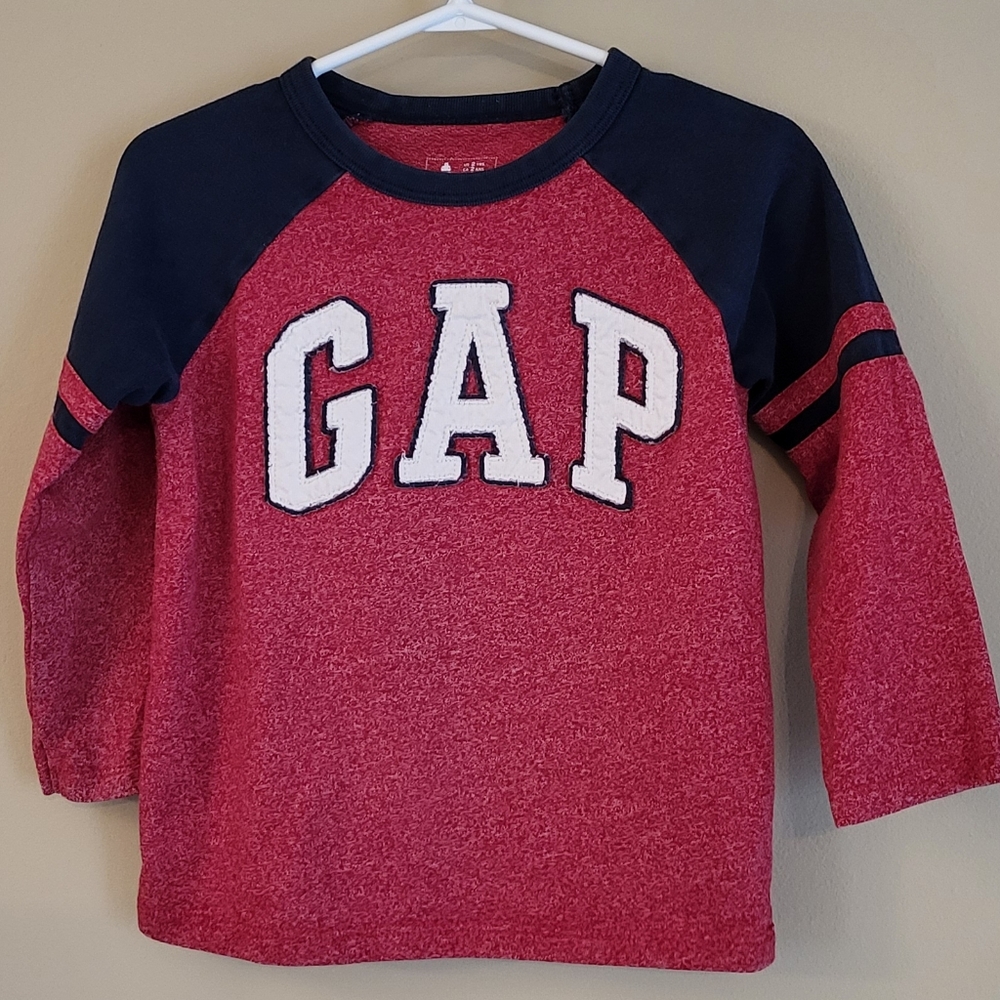 baby Gap red and navy long sleeved tee shirt